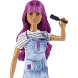 Boneca Barbie Salão Estilista 30cm+roxo+avental Tie-dye