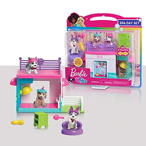 Boneca Barbie Spa Pet Conjunto De 8 Peças Com Animais De Estimação E Acessórios Por Just Play