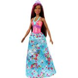 Barbie Princesa Sonho 12 Cabelo Castanho/rosa Saia Azul Tiara - 3-7 Anos