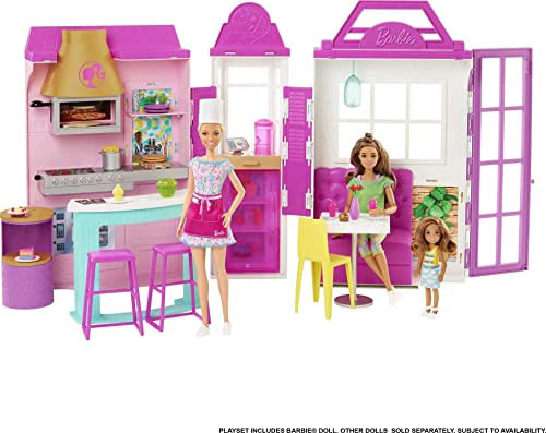 Barbie Restaurante Cozinha E Grill 30+ Peças &amp; 6 Áreas Presente Para 3-7 Anos