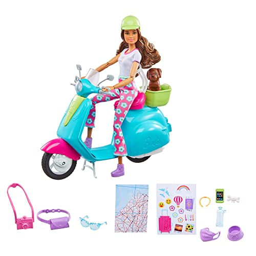 Viagem Barbie Fashionistas Morena Com Patinete - Presente 3-7 Anos