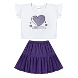 Conjunto Infantil Menina Cropped Com Saia Summer Vibes Roxo