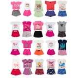 Kit Sortido 12  Peças De Roupas Infantil Menina 6 Camisetas + 6 Bermudas - Promoção - Kit Com 6 Conj