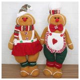 Decoração Dupla Bonecos Natal Ginger Biscoito Natalino 46cm