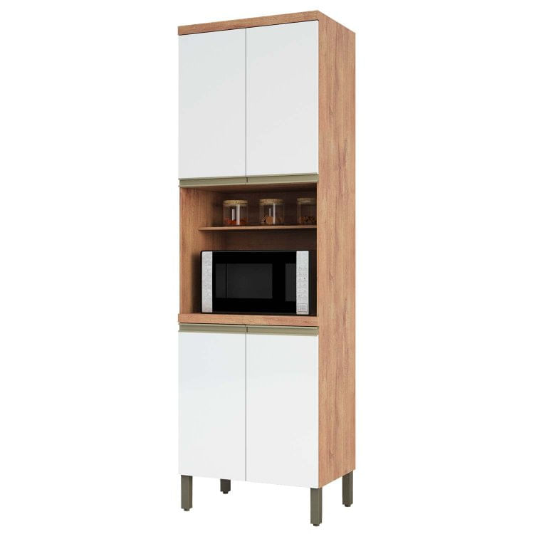 Paneleiro 4 Portas 68,5cm com Nicho Micro-ondas 100% MDF Chardonnay Espresso Móveis Castanho/Branco