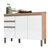 Balcão de Cozinha 120cm 3 Portas 2 Gavetas 100% MDF Chardonnay Espresso Móveis Castanho/Branco