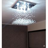 LUSTRE RETO DE CRISTAIS P/ SALA, QUARTO COM 40CM DE ALTURA E BASE DE INOX ESPELHADO 30X30CM