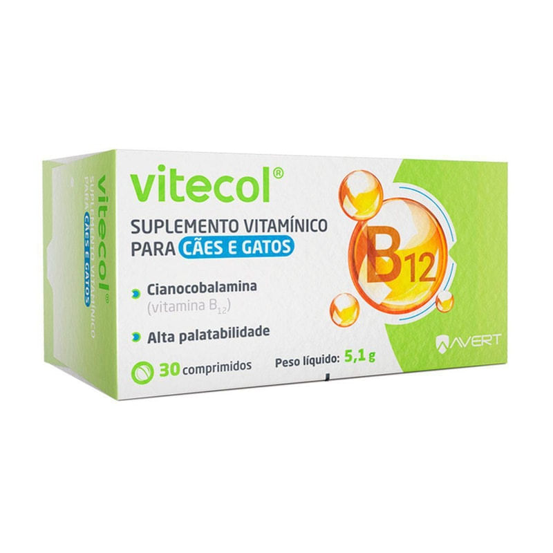 Vitecol Suplemento Vitamínico Cães E Gatos 30 Comprimidos