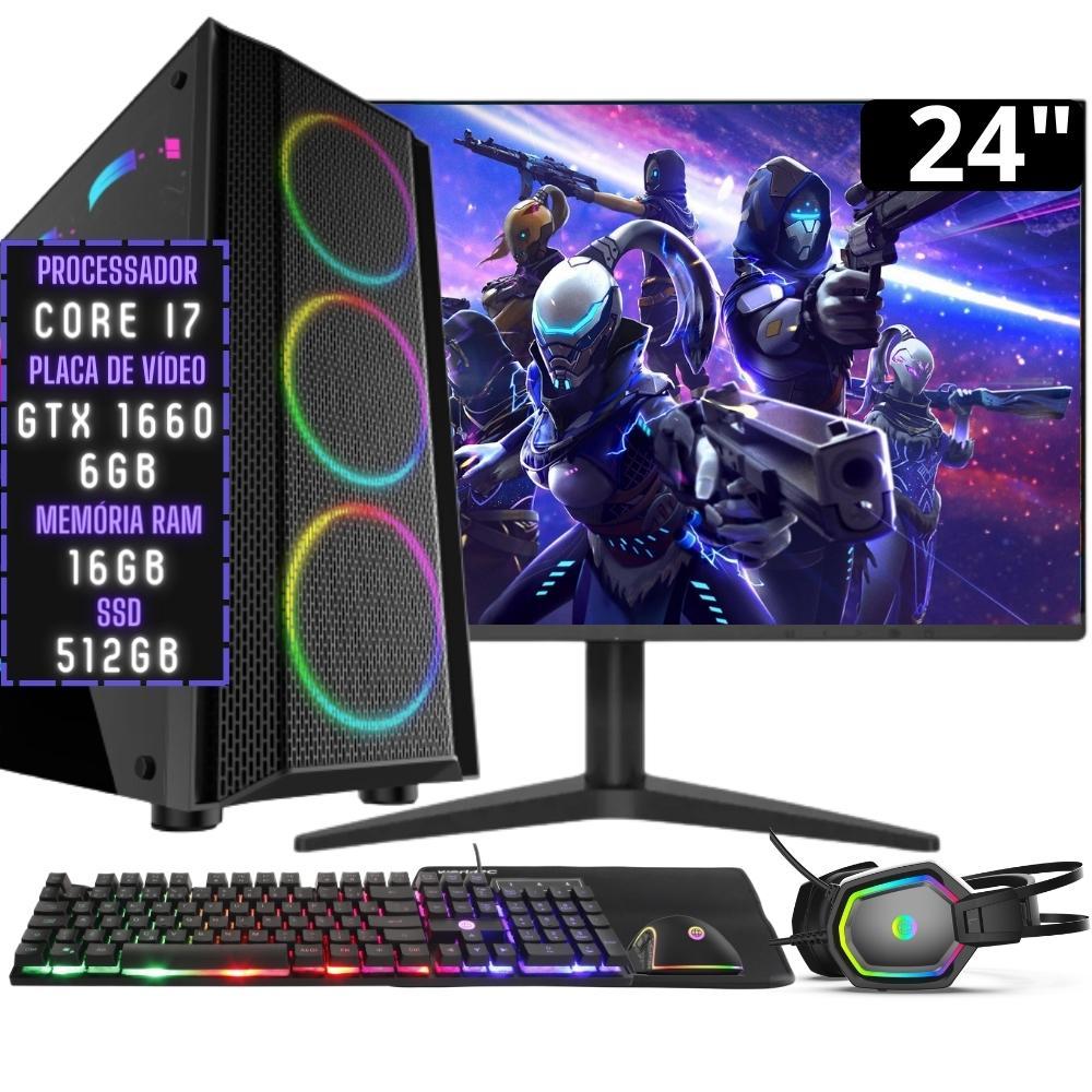 Pc Gamer Completo 3green Hunter, Intel Core I7, 16gb Ram, Geforce Gtx 1660 Ti 6gb, Ssd 512gb, Kit Gamer E Monitor 24&quot; Full Hd 75hz 2ms 3h-001