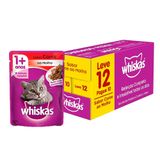 Caixa 12un Ração Úmida Whiskas Sachê Gatos Adultos Carne Ao Molho 85g