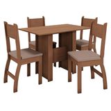 Conjunto de Mesa e 4 Cadeiras para Sala de Jantar Milano Fosco-Poliman - Carvalho / Savana