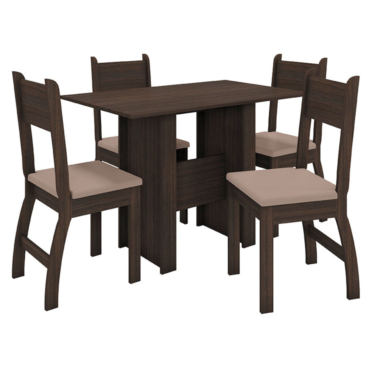 Conjunto de Mesa e 4 Cadeiras para Sala de Jantar Milano Fosco-Poliman - Amêndoa / Savana