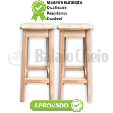 Kit 2 Bancos Banqueta Alta 70cm Madeira Maciça Quadrado