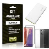 Kit Carregador Portátil 5K Tipo C Galaxy Note 20 + Capa Anti Impacto +Película Vidro 3D -Armyshield