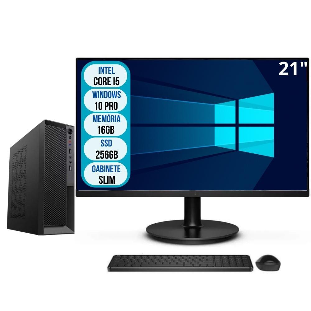 Computador Completo Slim Intel Core I5 16gb Ssd 256gb Wifi Windows 10 Pro Monitor 21&amp;quot; 3green Office 3go-040