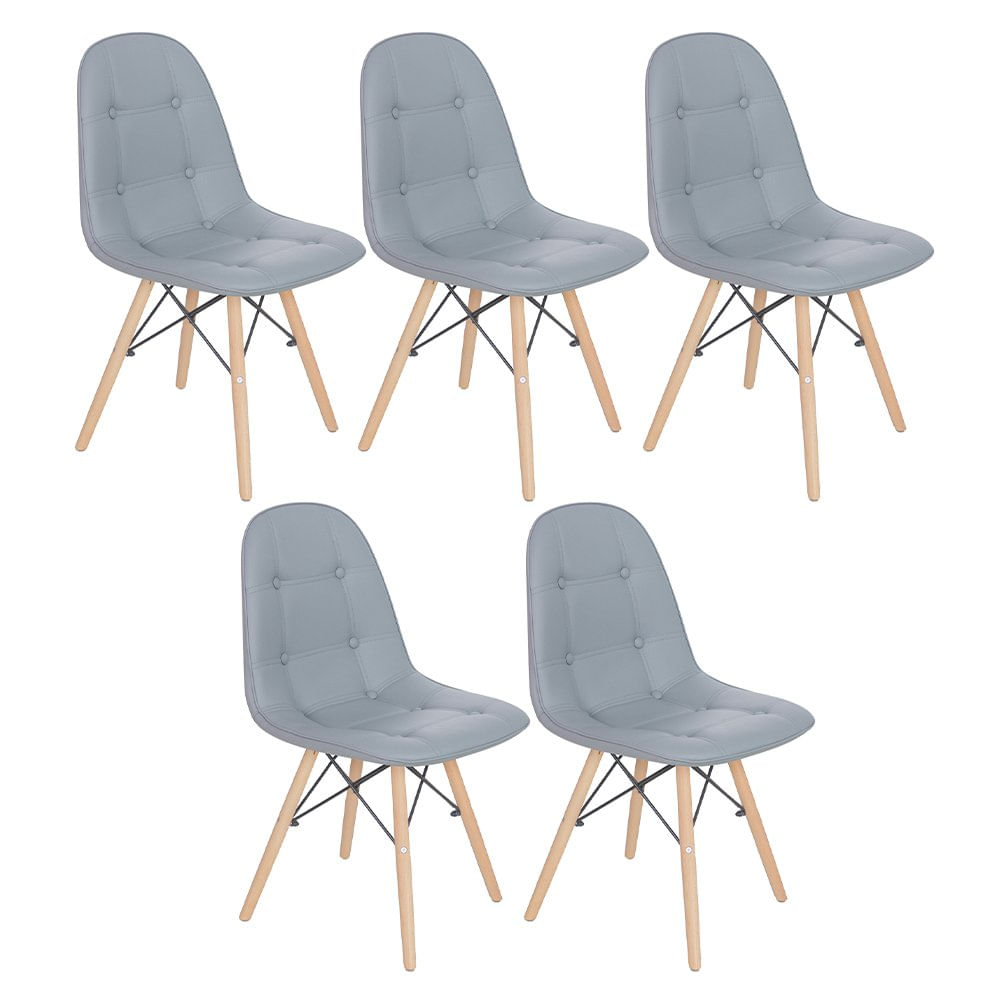 Kit 5 Cadeiras Estofadas Charles Eames Eiffel Botonê Com Pés De Madeira Clara