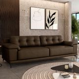 Sofá Living 3 Lugares 212cm Agostino Pés Design Em Ferro Couro Capuccino G52 - Gran Belo