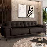 Sofá Living 3 Lugares 232cm Agostino Pés Design Em Ferro Couro Marrom G52 - Gran Belo