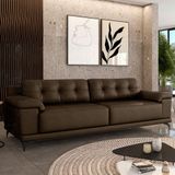 Sofá Living 3 Lugares 232cm Agostino Pés Design Em Ferro Couro Capuccino G52 - Gran Belo