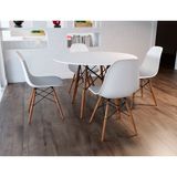 Conjunto De Mesa De Jantar Eames Eiffel Redonda 90cm Tampo De Madeira Branco Com 4 Cadeiras Brancas