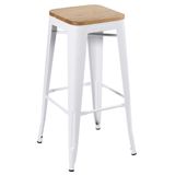 Banqueta Alta Iron Tolix Com Assento De Madeira 76 Cm Industrial Bancada Bar Cozinha
