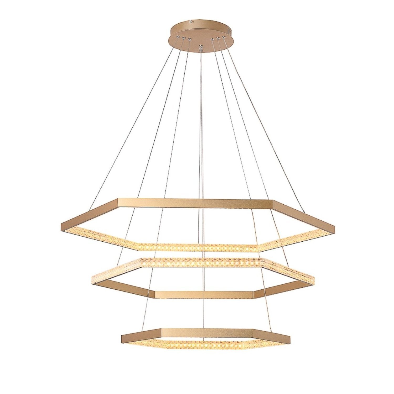 Pendente Hex 60cm 80cm 100cm 3,5cm 3x3+4+5w 3000k Bella Iluminação Dourado