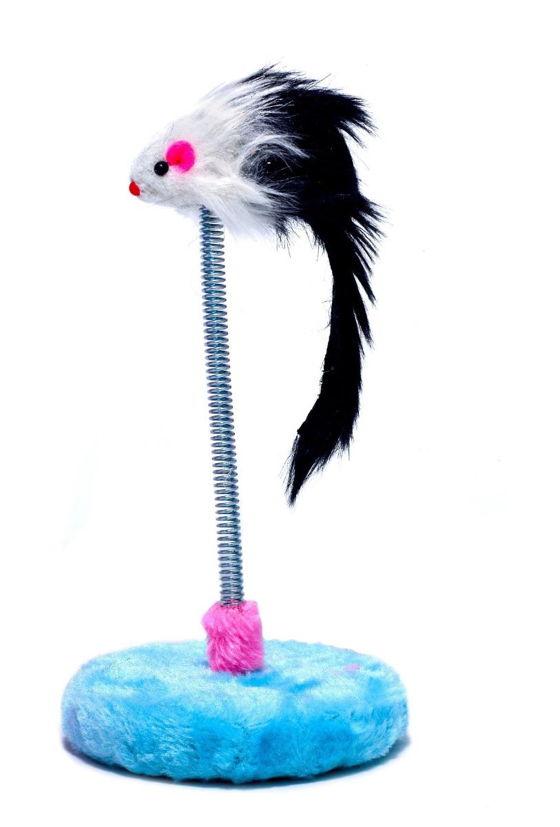 Brinquedo Ratinho de Pelúcia na Mola para Cães e Gatos - Azul e Rosa - Tamanho 10cm x 2cm x 17cm