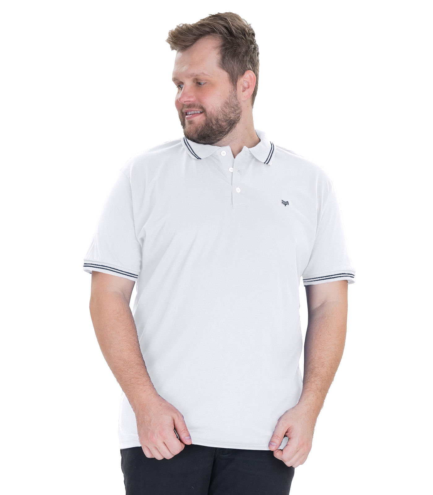 Camisa Polo Masculina Plus Size Mmt Branco Plus G1