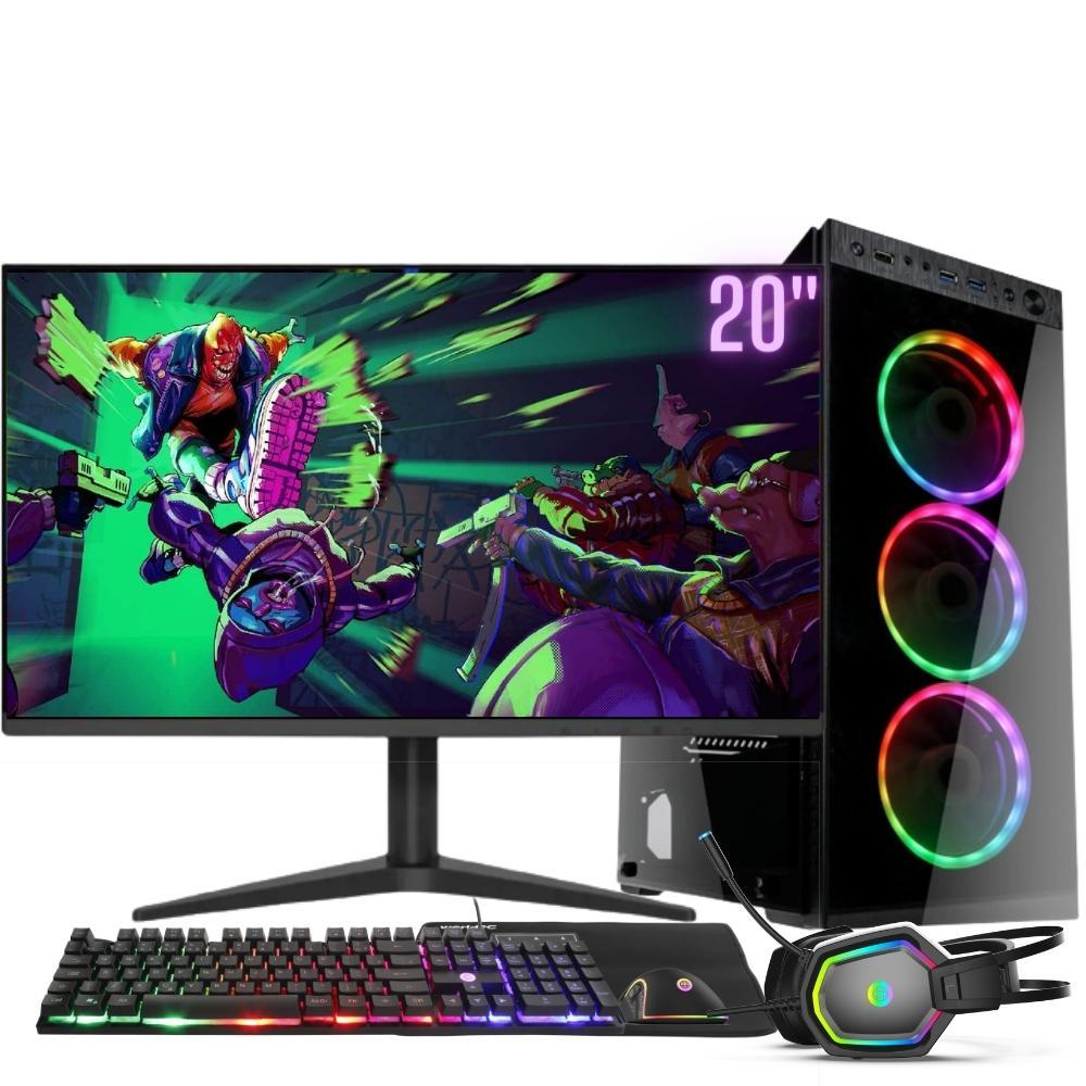 Computador Gamer Completo Rgb Intel Core I5 8gb Ssd 480gb Kit Gamer Com Headset Monitor 20&quot; Windows 10 3green Premium