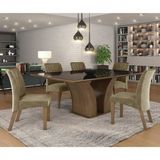 Conjunto Sala de Jantar Mesa Tampo MDF Vidro 6 Cadeiras Leblon Tik Plus Espresso Móveis Castanho/Tampo Preto