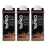 Kit 3 Yopro Danone High Protein Bebida Láctea Chocolate 250ml