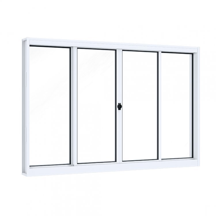 Janela de Aço de Correr 100x100cm 4 Folhas com Vidro Liso Riobras Branco