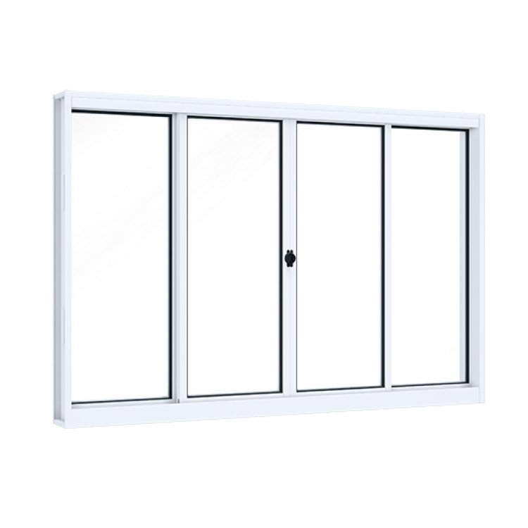 Janela de Aço de Correr 100x150cm 4 Folhas com Vidro Liso Riobras Branco