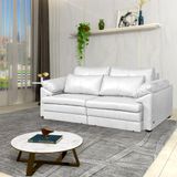 Sofá Decorativo Bali Bipartido Retrátil Sala De Estar 215cm Couro Branco G58 - Gran Belo