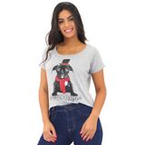 Blusa T Shirt Feminina Estampada M  Curta Viscolycra Verão Cinza, M