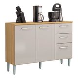 Balcão De Cozinha Para Pia 120cm 3 Portas 2 Gavetas Livy P11 Damasco/off White - Mpozenato