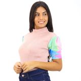 Blusa Feminina Cacharrel Tricot Manga Bufante Tie Dye Verão Nude, Único