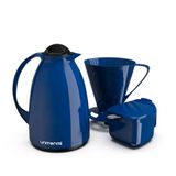 Kit Garrafa Termica Café Prático Com Açucareiro Com Colher E Suporte Para Filtro  Azul