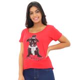 Blusa T Shirt Feminina Estampada M  Curta Viscolycra Verão Vermelho, M