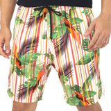 Shorts Bermuda Masculino Mauricinho Tactel Floral Estampado Branco Laranja, GG