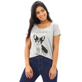 Blusa T shirt Mullet Feminina Estampada M  Curta Viscolycra Cinza, M