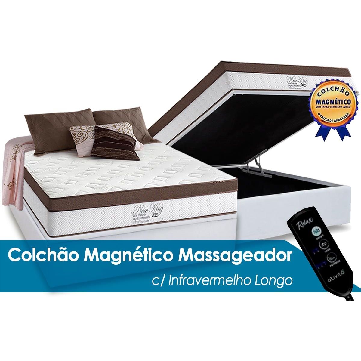 Cama Box Bau Casal Colchao Molas Anjos Masterpocket New King Magnetico C Vibro Massagem Base Crc White 138x188