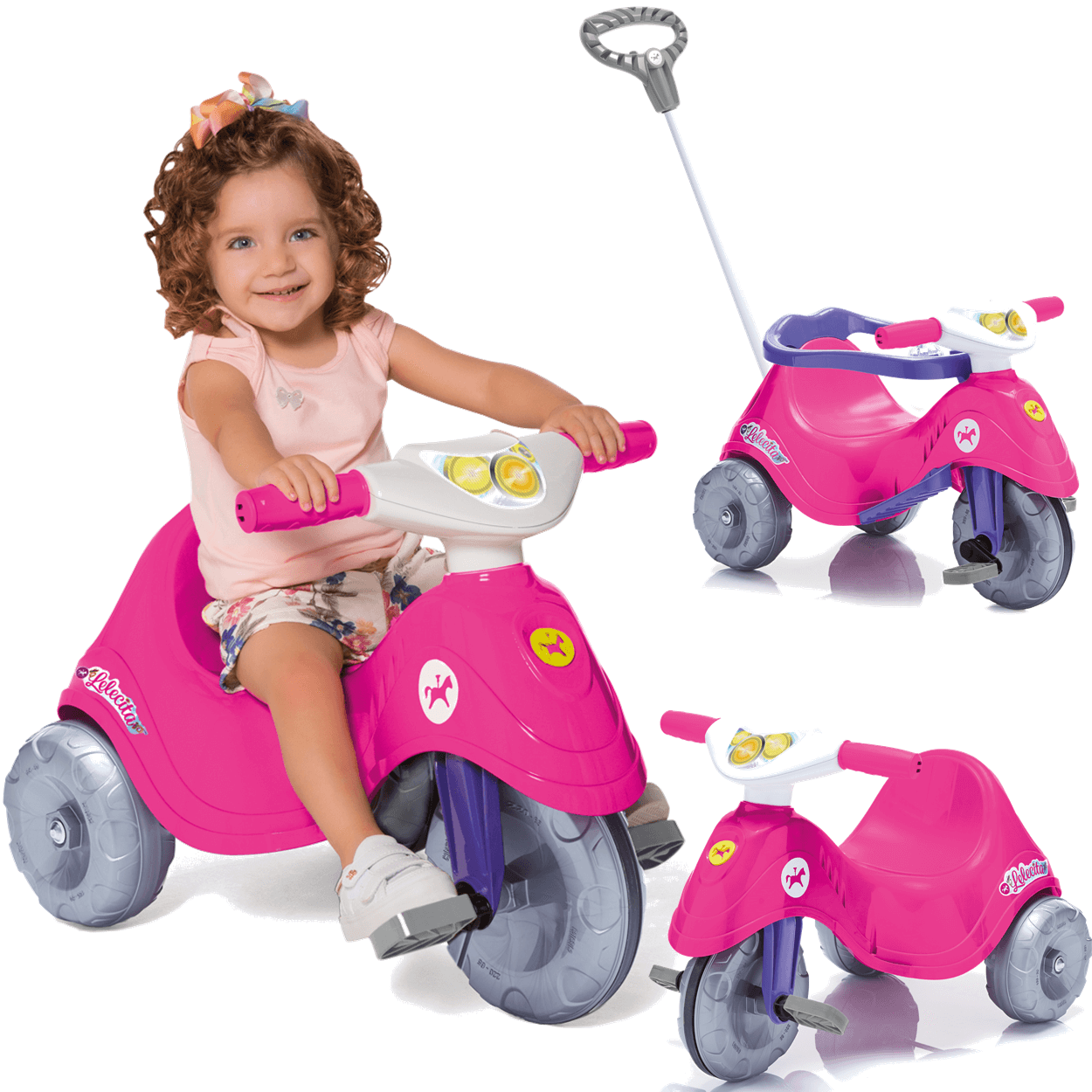 Motoca Triciclo Infantil com Empurrador Encantando Rosa