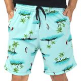 Shorts Bermuda Masculino Mauricinho Tactel Floral Estampado Verde Água, GG