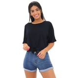 Blusa Manga Curta Com Amarração Feminina Lisa Viscolycra Preto, P