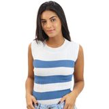 Blusa Feminina Regata Tricot Trico Lã Listrada Listra Verão Azul Claro, Único