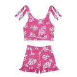 Sig@anina - Conjunto Infantil Feminino Cropped Floral Rosa - SA120-RS