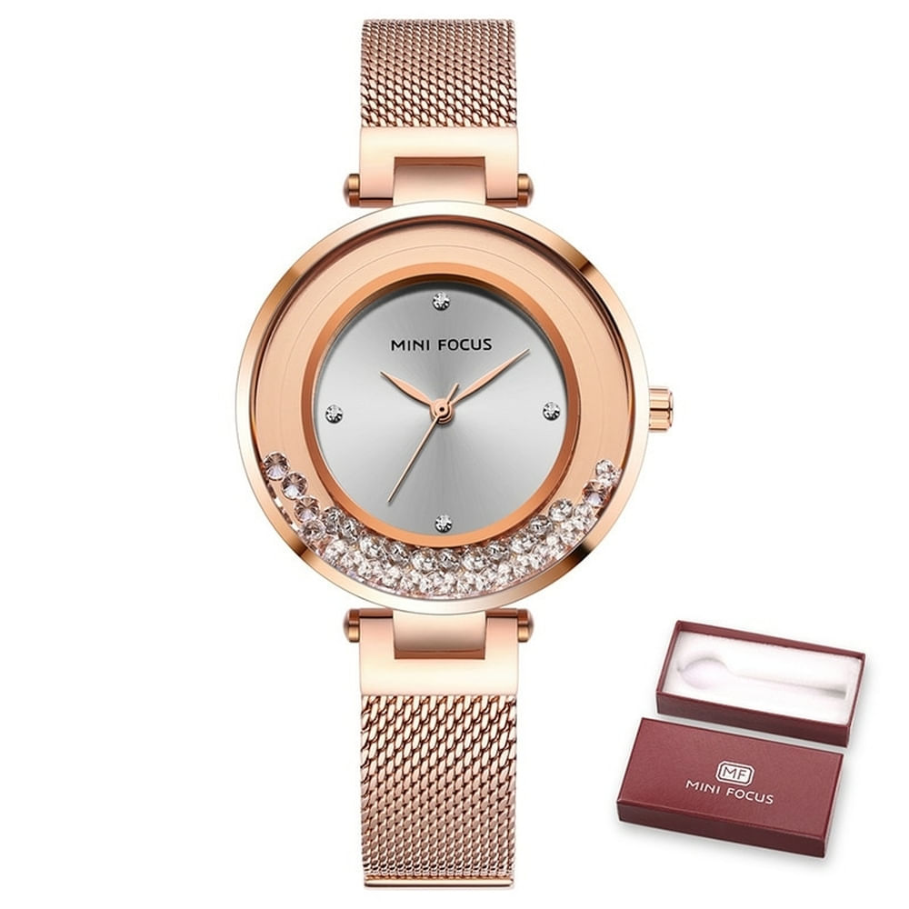 Relógio De Pulso Feminino Mini Focus Mf0254l À Prova D&#39;água Ouro Rosa