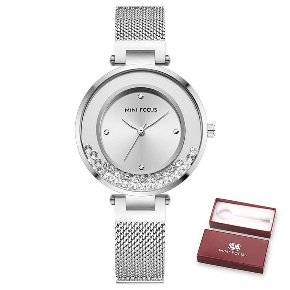 Relógio De Pulso Feminino Mini Focus Mf0254l À Prova D&#39;água Prata