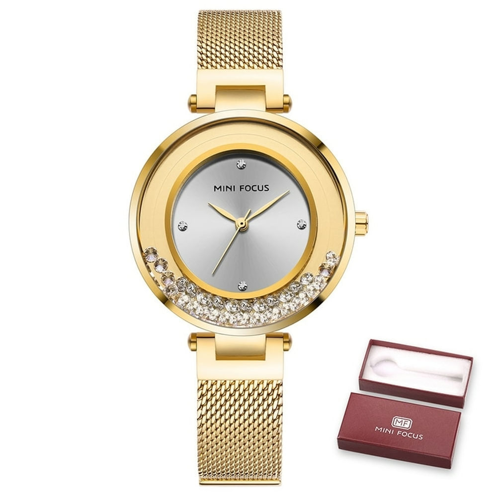 Relógio De Pulso Feminino Mini Focus Mf0254l À Prova D&#39;água Ouro